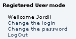 Registered user menu